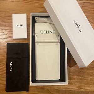 Celine White Leather Phone Case with strap
